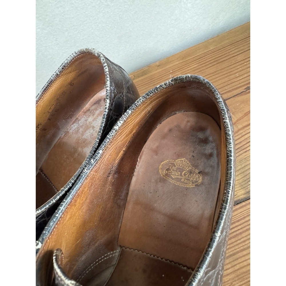 Vintage Edwin Clapp Genuine Alligator Split Toe Derby Shoes Mens 10.5 B Brown - Picture 3 of 7